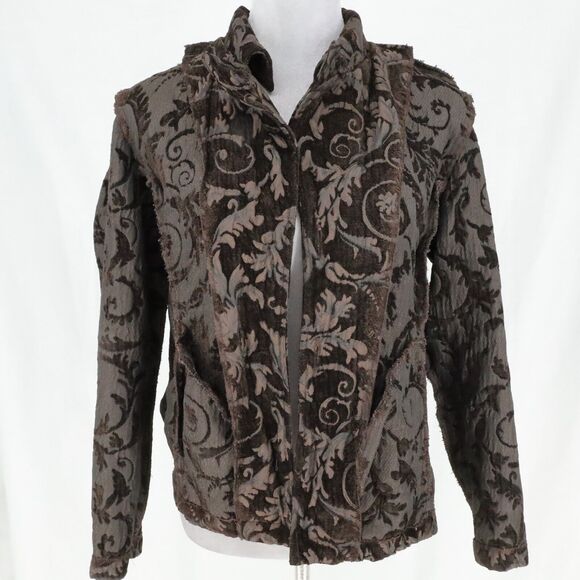 Habitat Jacket Womens Medium Black Brocade Buttons Pockets Fitted Unlined Blazer - Picture 14 of 16